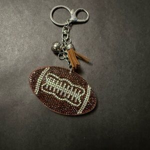 Mint Brown Glitter Football Key & Card Holder Charm with Silver Hardware